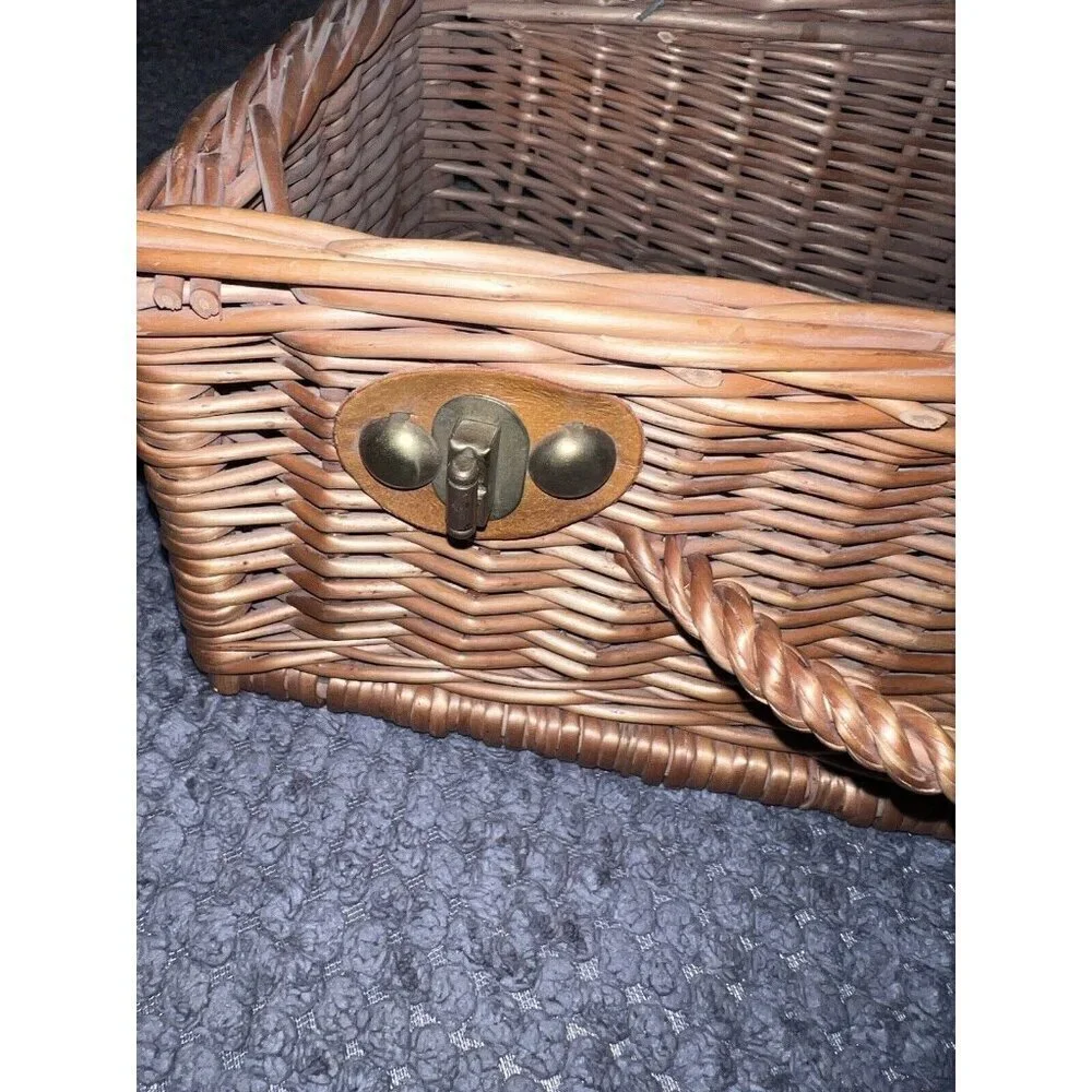 Vintage Rattan Suitcase Wicker Chest Picnic and Wine Box